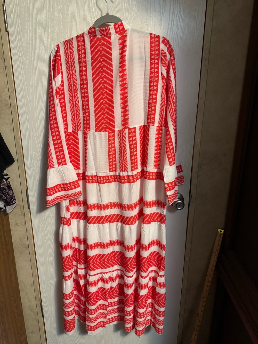 Red & White Patterned Maxi Dress - Lightweight Tiered Design - Picture 7 of 7
